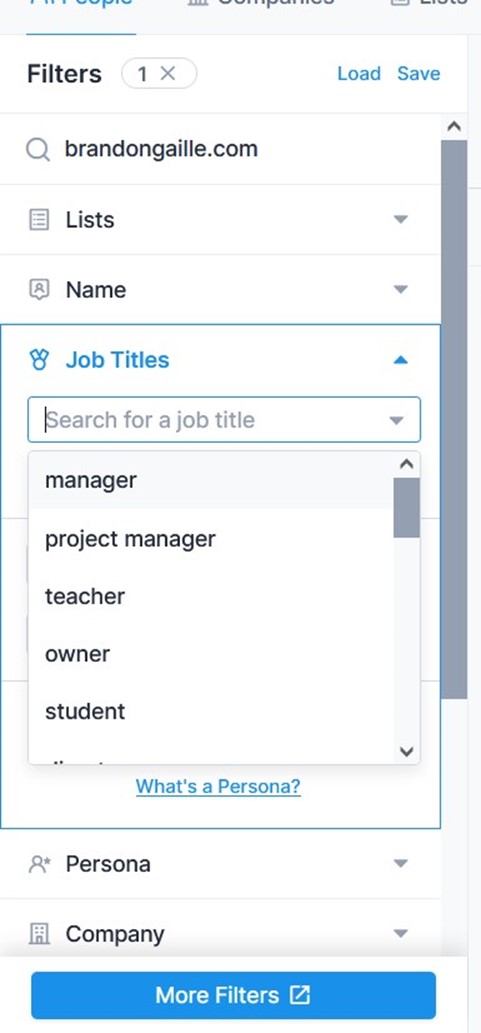 Search emails by job titles in Apollo